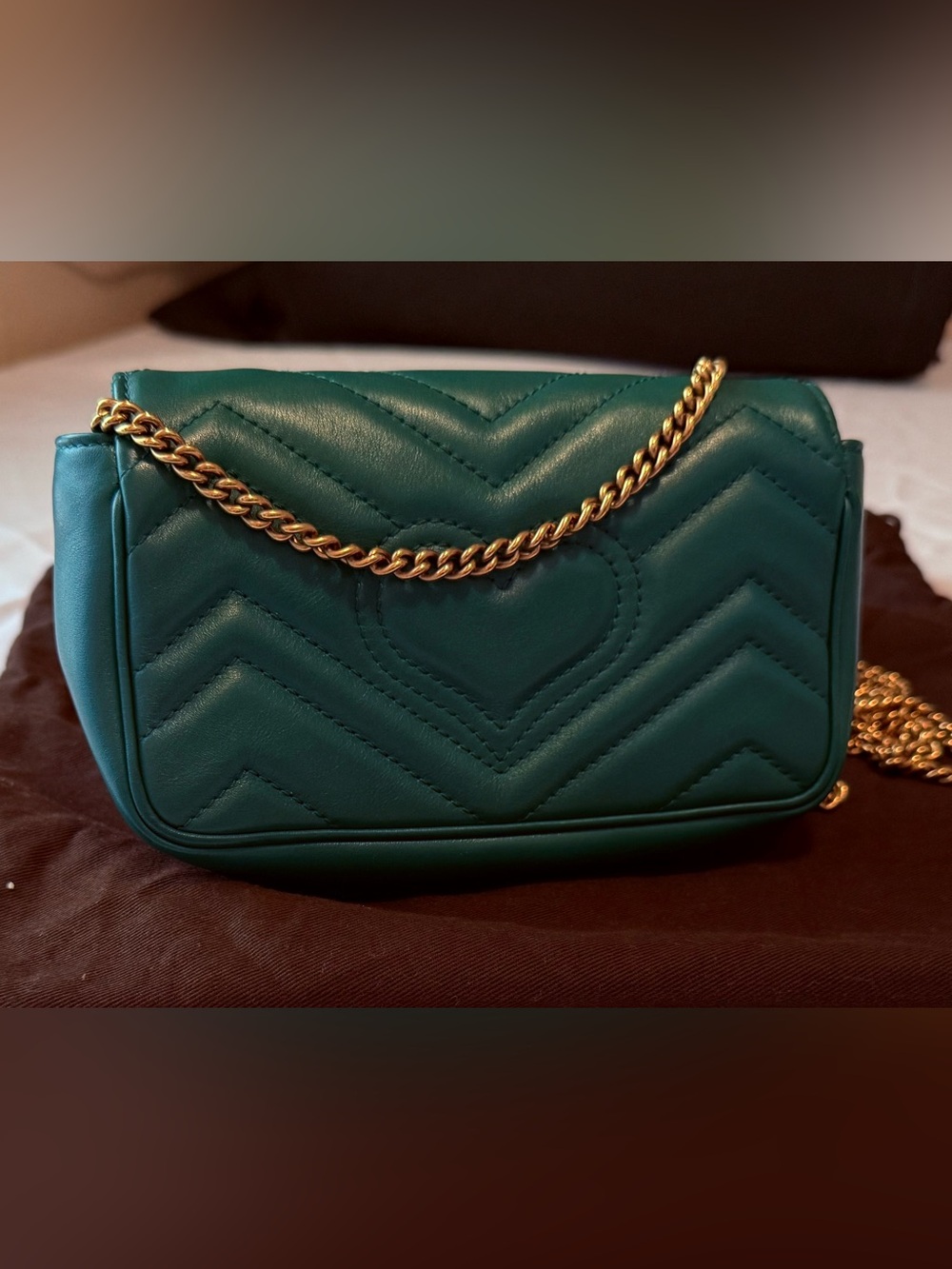 Gucci Green Mini Marmont Chevron Leather Crossbody with Gold GG - Picture 10 of 12